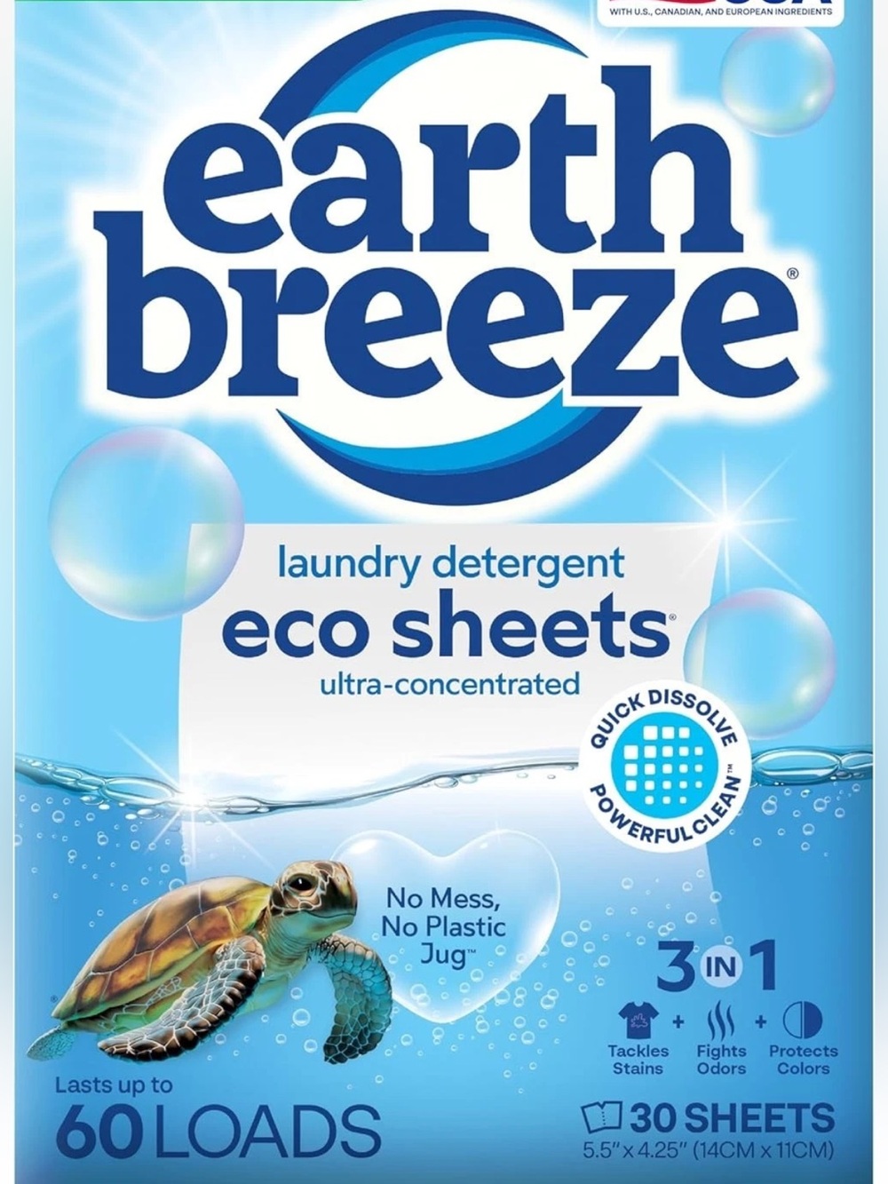 Earth Breeze Laundry Detergent Sheets Fresh Scent - 60 Loads Eco Liquidless 30Ct